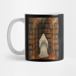 Vintage Ghost Book Reading Librarian Halloween Teachers Mug